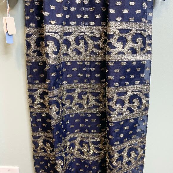 Vintage 1980s Act 2 Blue Gold Mesh Metallic Dress Size 8 Dress - Picture 6 of 14